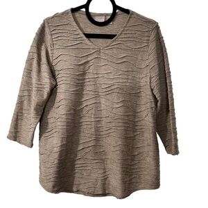 Chico's Textured V-neck Sweater Women’s Size 1 Pullover 3/4 Sleeve Fall Autumn